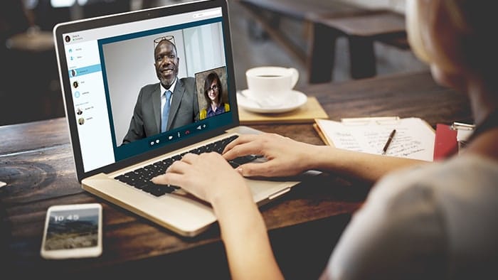 A woman having a webinar